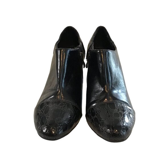 Monroe & Main Black Embossed Leather Heeled Ankle Boots With Side Zippers Womens - Picture 3 of 7